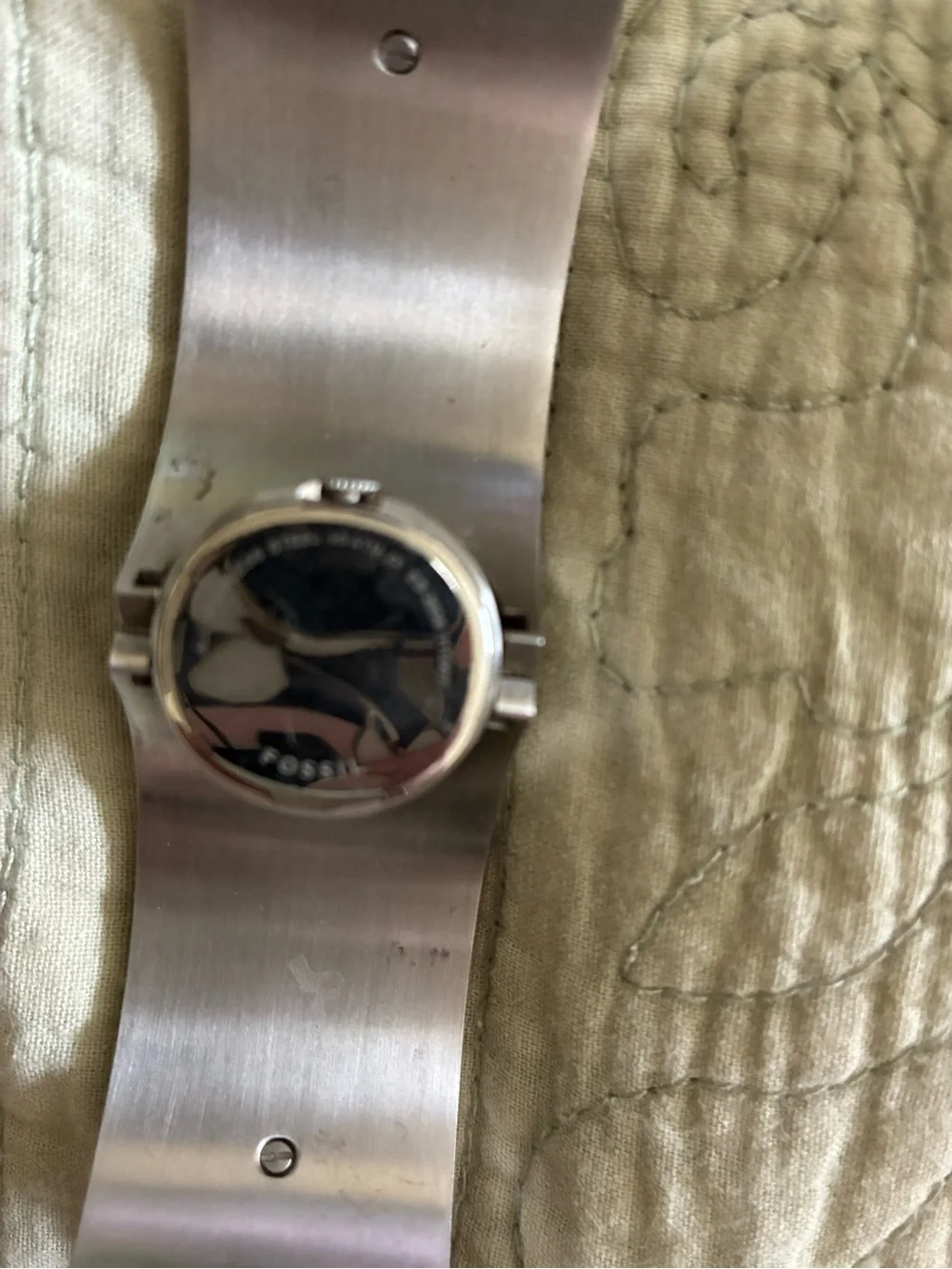 Fossil Silver Dial Watch with Brown Leather Cuff